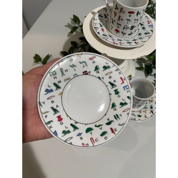 Egyptian Hieroglyphic Tea Cup & Saucer Set Of 3 - Picture 5 of 10